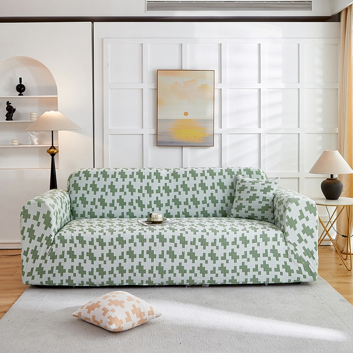 91家纺网 家纺一手货源 找家纺 丝绮鹿 2025新款仿麻雪尼尔系列沙发套（素栩）-大三人 松枝绿