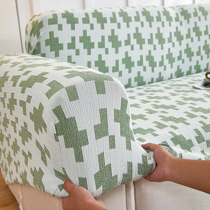 91家纺网 家纺一手货源 找家纺 丝绮鹿 2025新款仿麻雪尼尔系列沙发套（素栩）-大三人 松枝绿