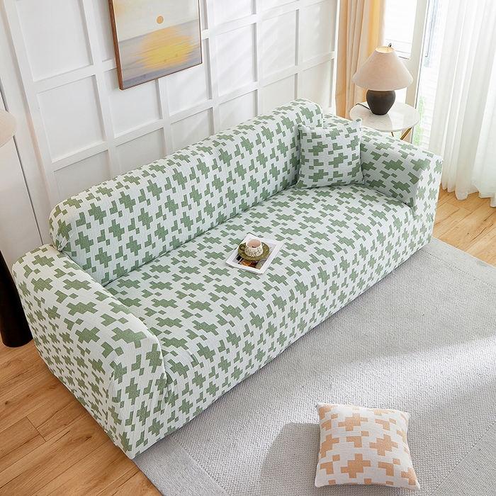 91家纺网 家纺一手货源 找家纺 丝绮鹿 2025新款仿麻雪尼尔系列沙发套（素栩）-大三人 松枝绿