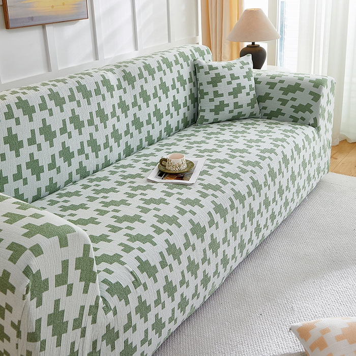 91家纺网 家纺一手货源 找家纺 丝绮鹿 2025新款仿麻雪尼尔系列沙发套（素栩）-大三人 松枝绿