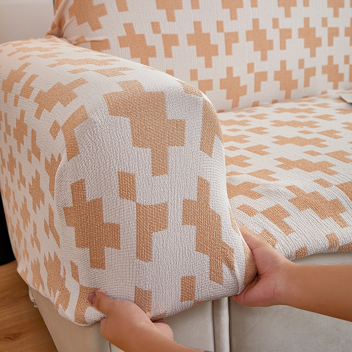 91家纺网 家纺一手货源 找家纺 丝绮鹿 2025新款仿麻雪尼尔系列沙发套（素栩）-大三人 奶油杏