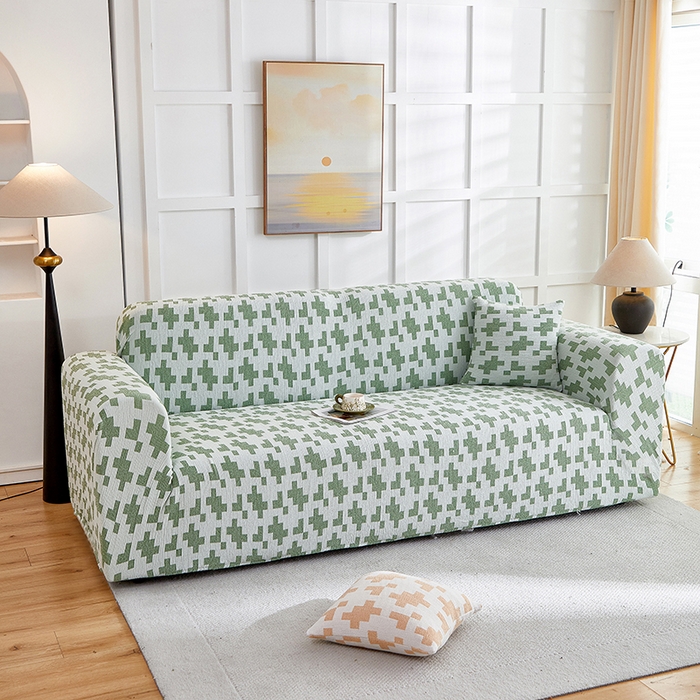 91家纺网 家纺一手货源 找家纺 丝绮鹿 2025新款仿麻雪尼尔系列沙发套（素栩）-大三人 松枝绿