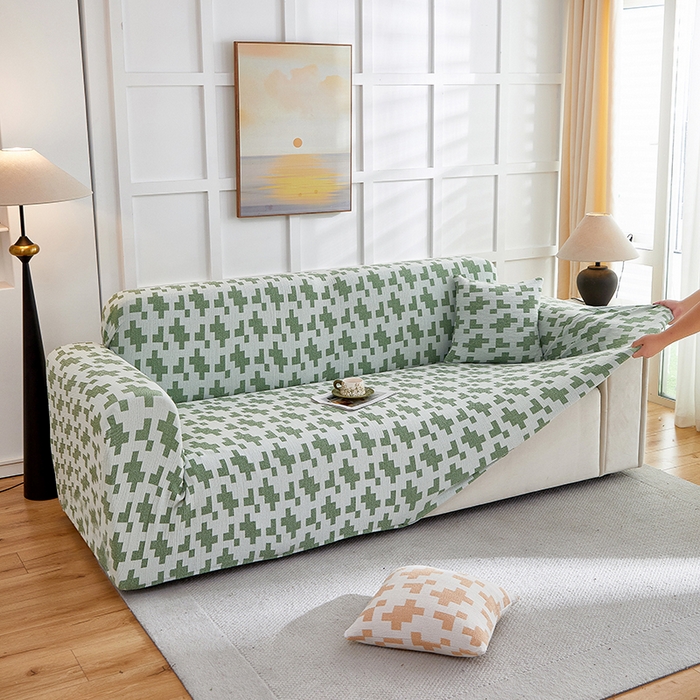 91家纺网 家纺一手货源 找家纺 丝绮鹿 2025新款仿麻雪尼尔系列沙发套（素栩）-大三人 松枝绿