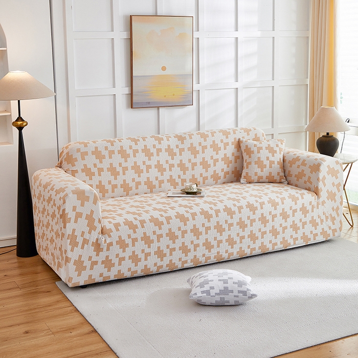 91家纺网 家纺一手货源 找家纺 丝绮鹿 2025新款仿麻雪尼尔系列沙发套（素栩）-大三人 奶油杏