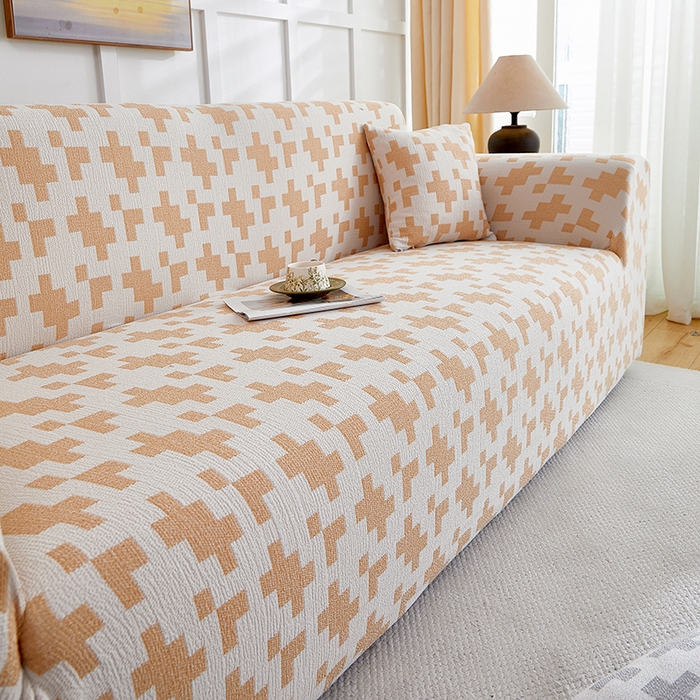 91家纺网 家纺一手货源 找家纺 丝绮鹿 2025新款仿麻雪尼尔系列沙发套（素栩）-大三人 奶油杏