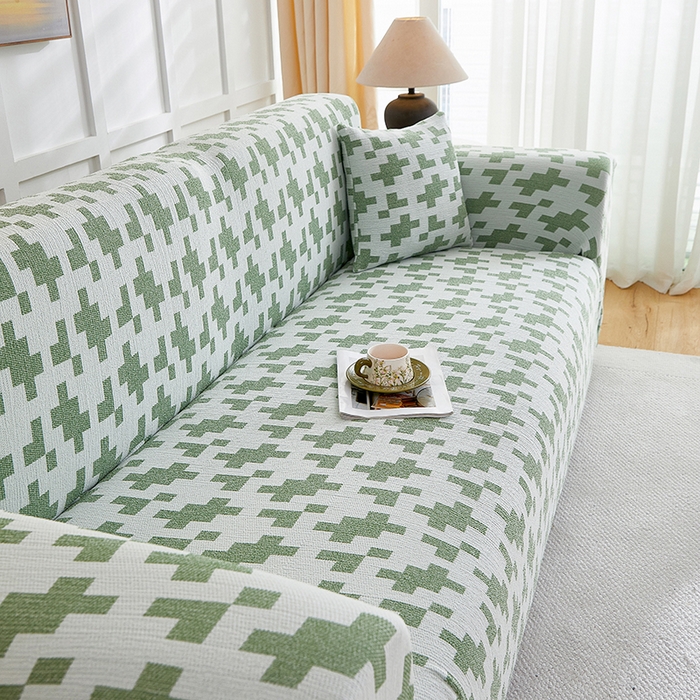 91家纺网 家纺一手货源 找家纺 丝绮鹿 2025新款仿麻雪尼尔系列沙发套（素栩）-大三人 松枝绿