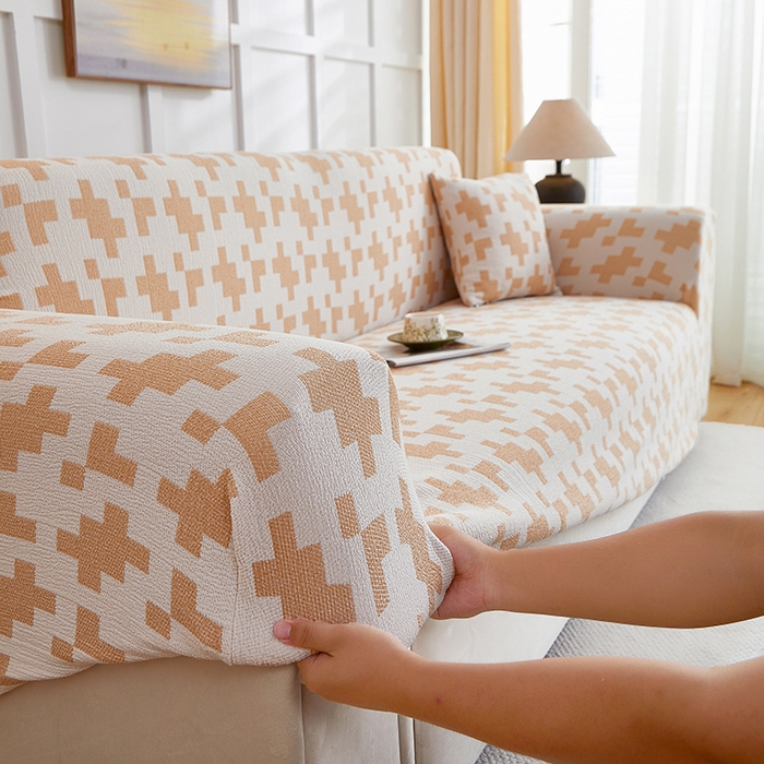 91家纺网 家纺一手货源 找家纺 丝绮鹿 2025新款仿麻雪尼尔系列沙发套（素栩）-大三人 奶油杏