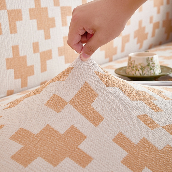 91家纺网 家纺一手货源 找家纺 丝绮鹿 2025新款仿麻雪尼尔系列沙发套（素栩）-大三人 奶油杏