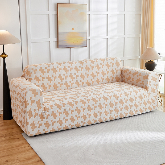 91家纺网 家纺一手货源 找家纺 丝绮鹿 2025新款仿麻雪尼尔系列沙发套（素栩）-大三人 奶油杏