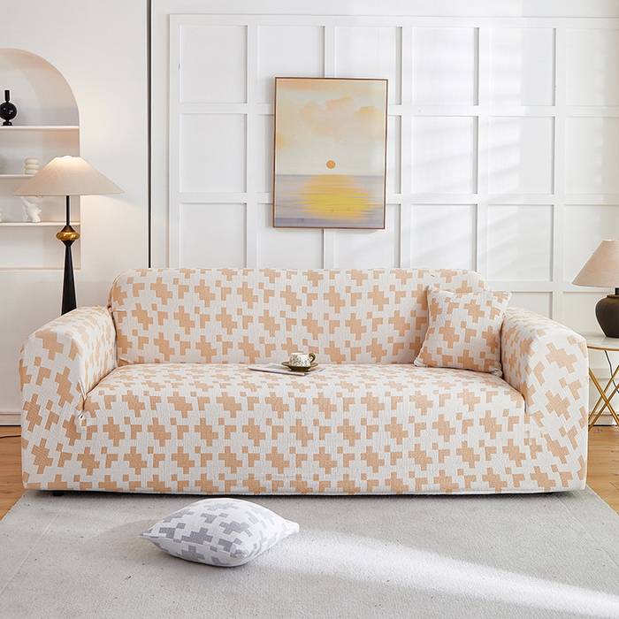 91家纺网 家纺一手货源 找家纺 丝绮鹿 2025新款仿麻雪尼尔系列沙发套（素栩）-大三人 奶油杏