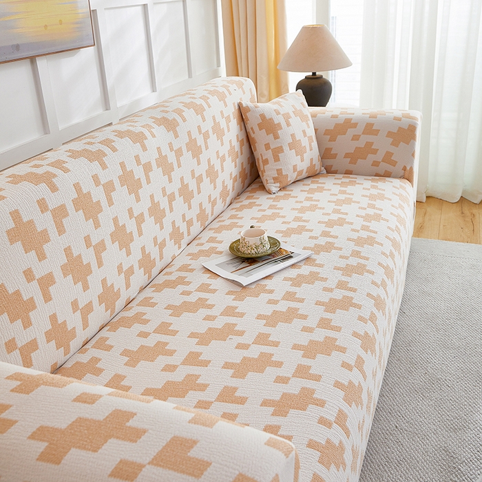 91家纺网 家纺一手货源 找家纺 丝绮鹿 2025新款仿麻雪尼尔系列沙发套（素栩）-大三人 奶油杏