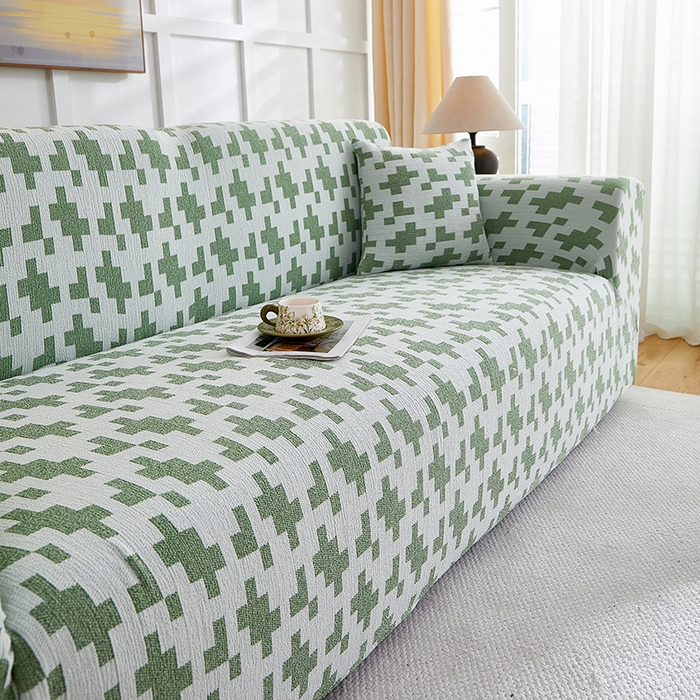 91家纺网 家纺一手货源 找家纺 丝绮鹿 2025新款仿麻雪尼尔系列沙发套（素栩）-大三人 松枝绿