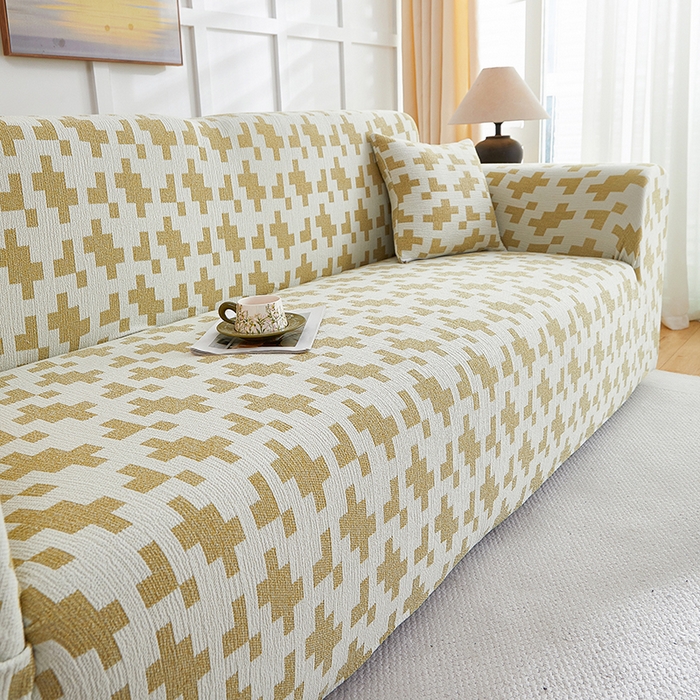 91家纺网 家纺一手货源 找家纺 丝绮鹿 2025新款仿麻雪尼尔系列沙发套（素栩）-大三人 秋叶黄