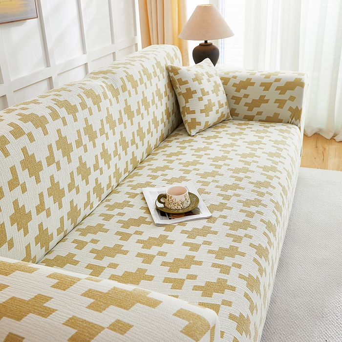 91家纺网 家纺一手货源 找家纺 丝绮鹿 2025新款仿麻雪尼尔系列沙发套（素栩）-大三人 秋叶黄