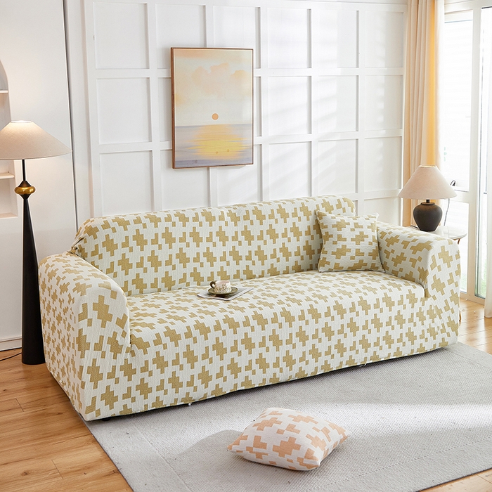 91家纺网 家纺一手货源 找家纺 丝绮鹿 2025新款仿麻雪尼尔系列沙发套（素栩）-大三人 秋叶黄