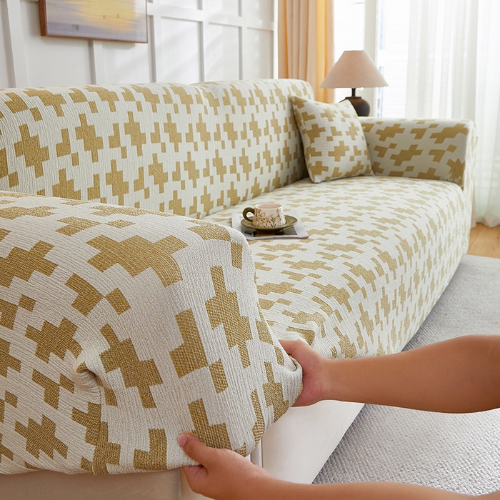 91家纺网 家纺一手货源 找家纺 丝绮鹿 2025新款仿麻雪尼尔系列沙发套（素栩）-大三人 秋叶黄