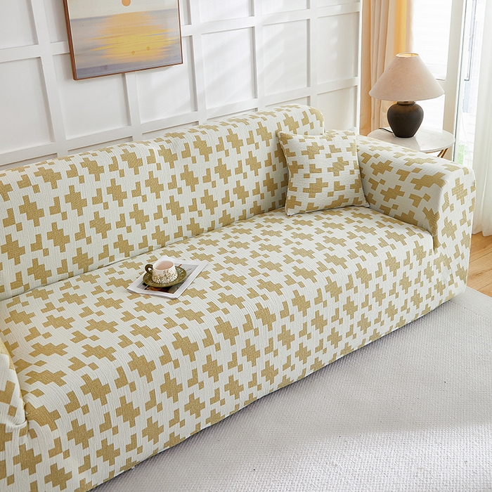 91家纺网 家纺一手货源 找家纺 丝绮鹿 2025新款仿麻雪尼尔系列沙发套（素栩）-大三人 秋叶黄