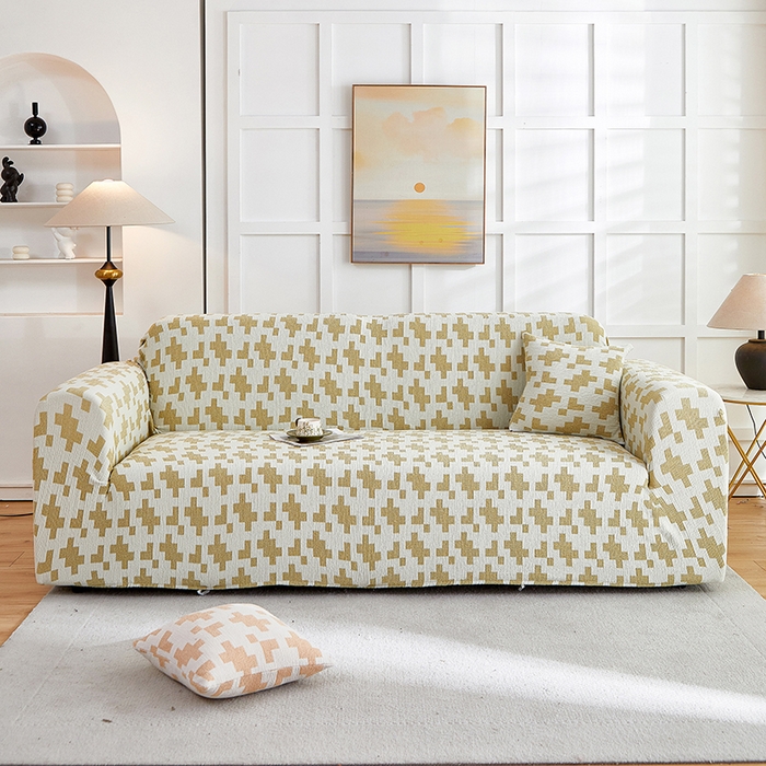 91家纺网 家纺一手货源 找家纺 丝绮鹿 2025新款仿麻雪尼尔系列沙发套（素栩）-大三人 秋叶黄