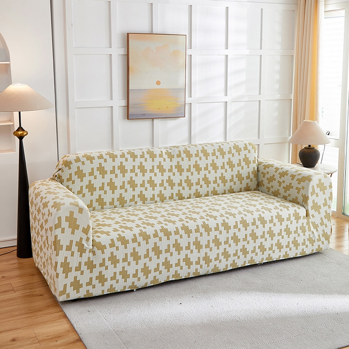 91家纺网 家纺一手货源 找家纺 丝绮鹿 2025新款仿麻雪尼尔系列沙发套（素栩）-大三人 秋叶黄