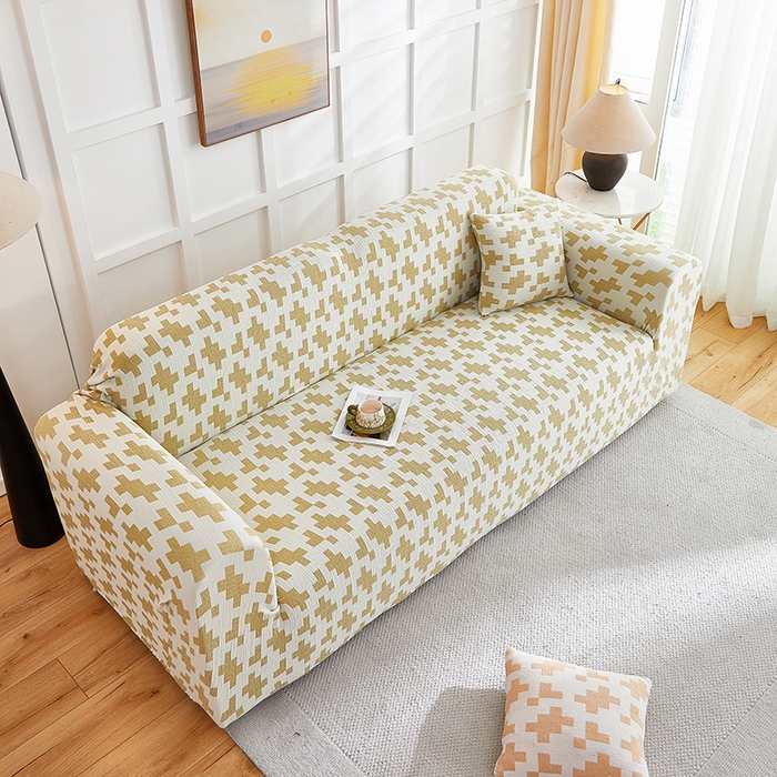 91家纺网 家纺一手货源 找家纺 丝绮鹿 2025新款仿麻雪尼尔系列沙发套（素栩）-大三人 秋叶黄