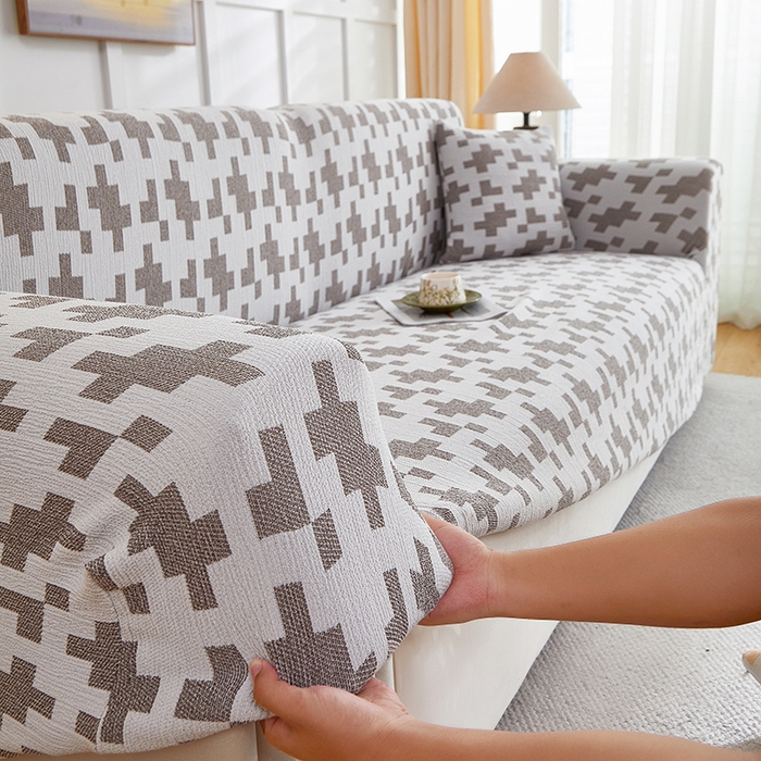 91家纺网 家纺一手货源 找家纺 丝绮鹿 2025新款仿麻雪尼尔系列沙发套（素栩）-大三人 黑巧灰