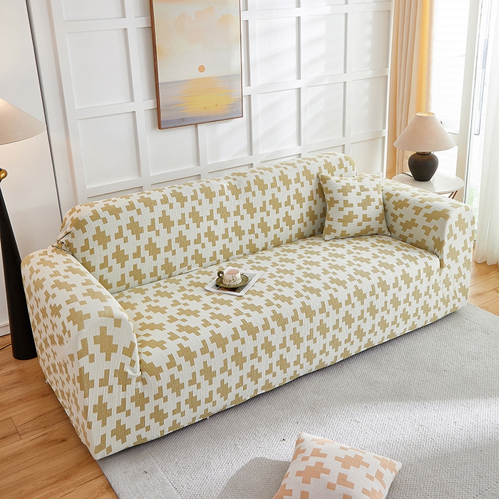 91家纺网 家纺一手货源 找家纺 丝绮鹿 2025新款仿麻雪尼尔系列沙发套（素栩）-大三人 秋叶黄