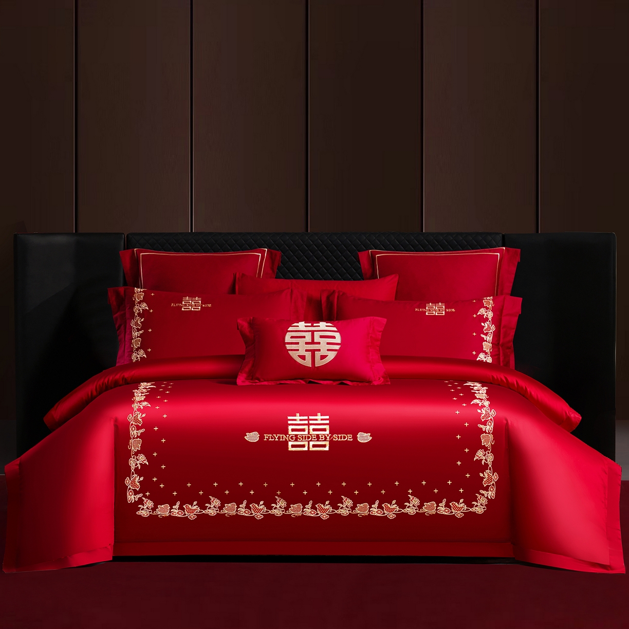 91家纺网 家纺一手货源 找家纺 （总）置顶家纺 2025新款新中式棚拍亲肤棉婚庆大红刺绣系列四件套