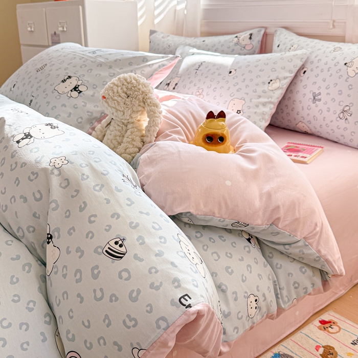 91家纺网 家纺一手货源 找家纺 曼之夏 2025新款全棉纯棉印花四件套 豹纹猫咪