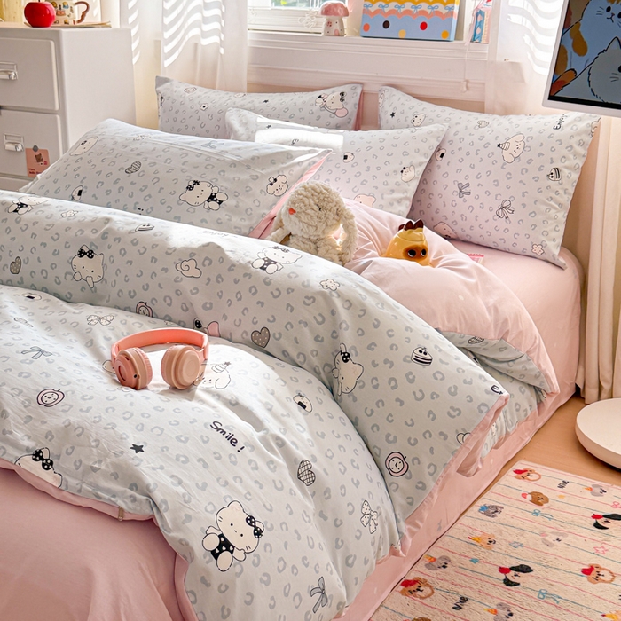 91家纺网 家纺一手货源 找家纺 曼之夏 2025新款全棉纯棉印花四件套 豹纹猫咪