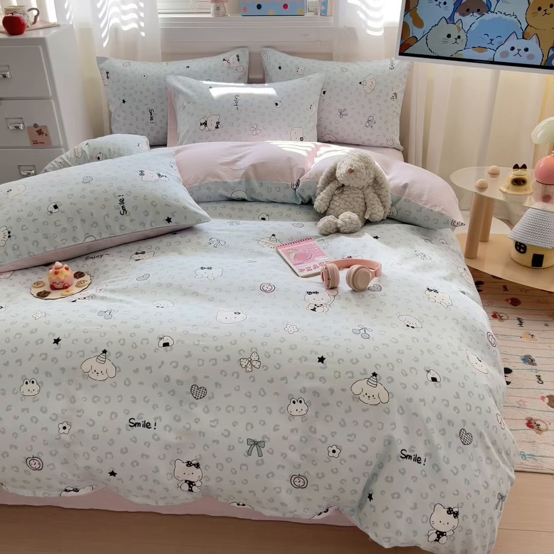 91家纺网 家纺一手货源 找家纺 曼之夏 2025新款全棉纯棉印花四件套 豹纹猫咪