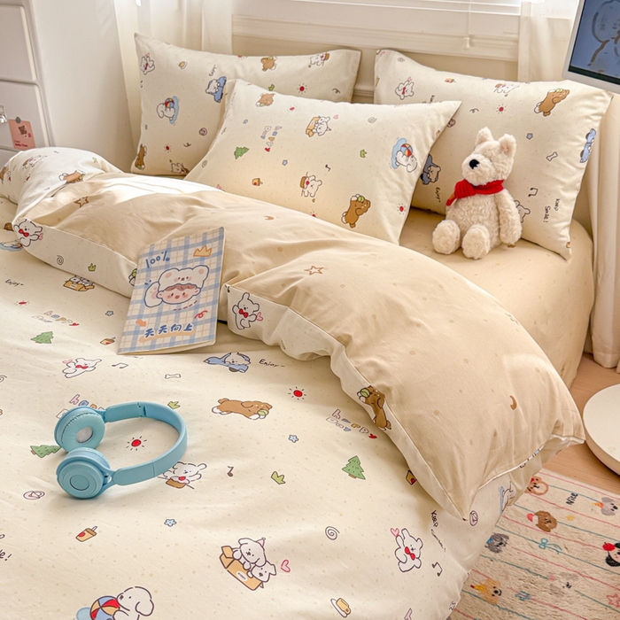 91家纺网 家纺一手货源 找家纺 曼之夏 2025新款全棉纯棉印花四件套 缤纷乐园