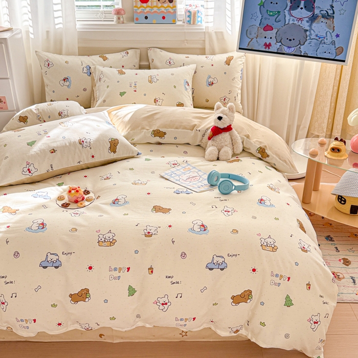 91家纺网 家纺一手货源 找家纺 曼之夏 2025新款全棉纯棉印花四件套 缤纷乐园