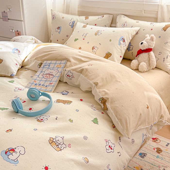 91家纺网 家纺一手货源 找家纺 曼之夏 2025新款全棉纯棉印花四件套 缤纷乐园