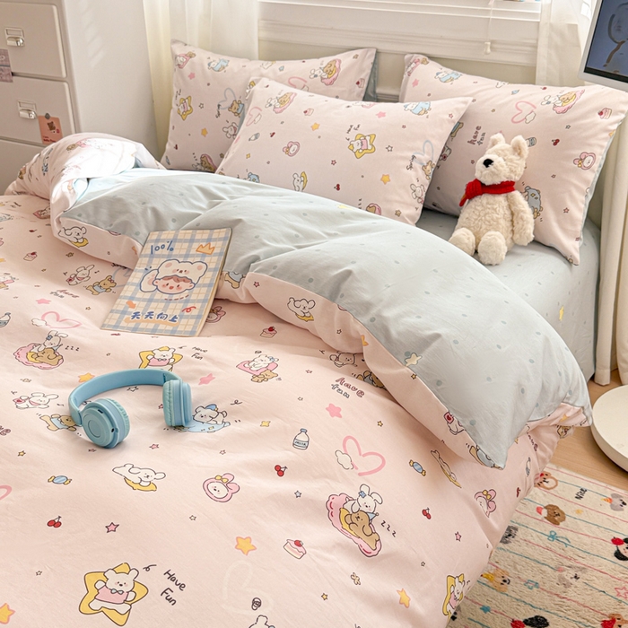 91家纺网 家纺一手货源 找家纺 曼之夏 2025新款全棉纯棉印花四件套 草莓蛋糕