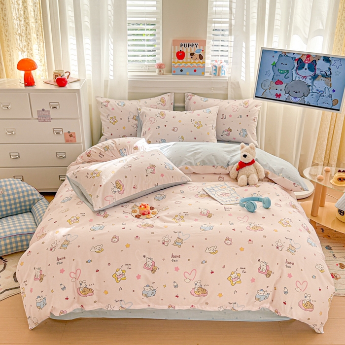 91家纺网 家纺一手货源 找家纺 曼之夏 2025新款全棉纯棉印花四件套 草莓蛋糕