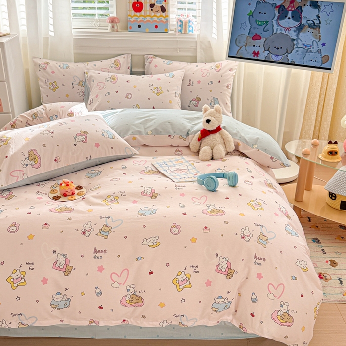 91家纺网 家纺一手货源 找家纺 曼之夏 2025新款全棉纯棉印花四件套 草莓蛋糕