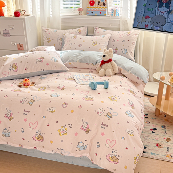 91家纺网 家纺一手货源 找家纺 曼之夏 2025新款全棉纯棉印花四件套 草莓蛋糕