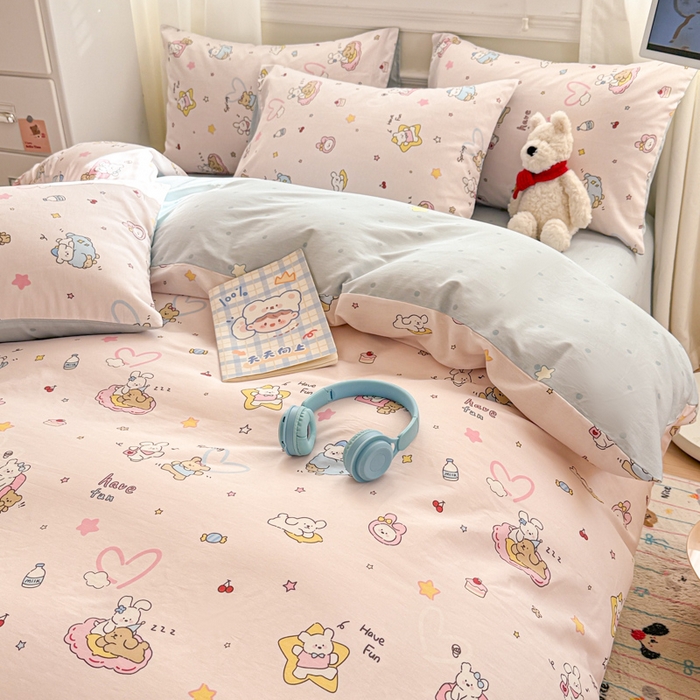 91家纺网 家纺一手货源 找家纺 曼之夏 2025新款全棉纯棉印花四件套 草莓蛋糕