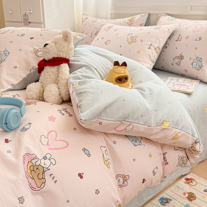 91家纺网 家纺一手货源 找家纺 曼之夏 2025新款全棉纯棉印花四件套 草莓蛋糕