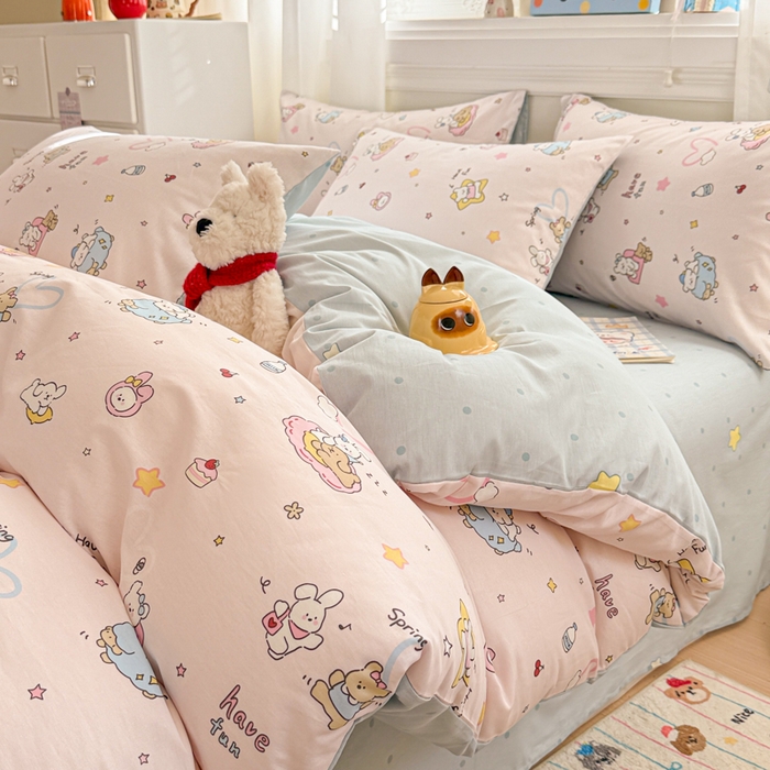 91家纺网 家纺一手货源 找家纺 曼之夏 2025新款全棉纯棉印花四件套 草莓蛋糕