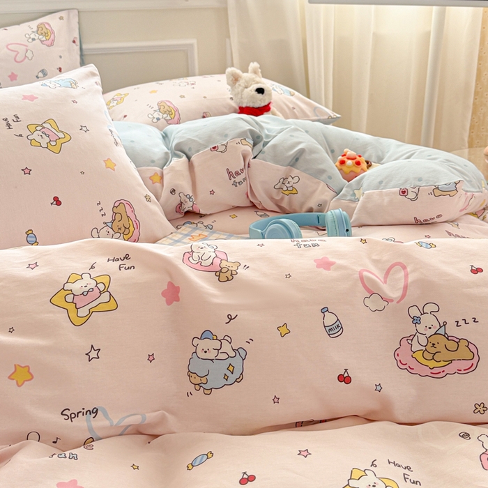 91家纺网 家纺一手货源 找家纺 曼之夏 2025新款全棉纯棉印花四件套 草莓蛋糕