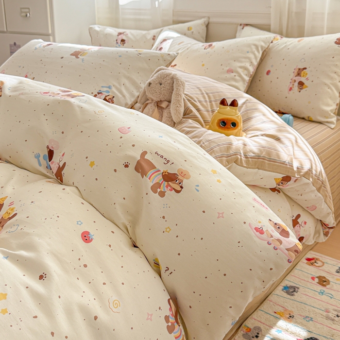 曼之夏 2025新款全棉纯棉印花四件套 点点小腊肠