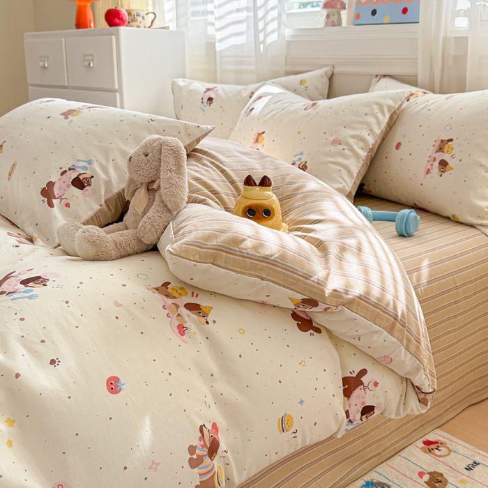 91家纺网 家纺一手货源 找家纺 曼之夏 2025新款全棉纯棉印花四件套 点点小腊肠