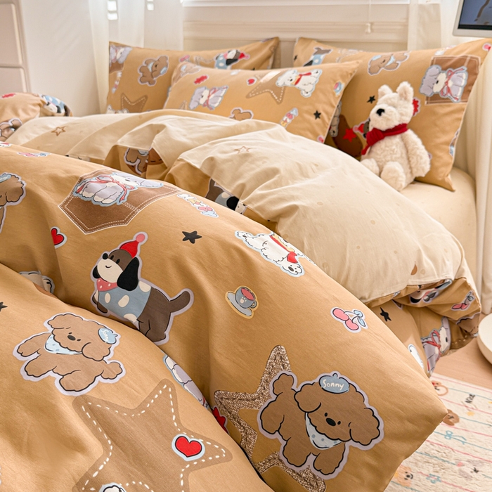 曼之夏 2025新款全棉纯棉印花四件套 冬日可可狗