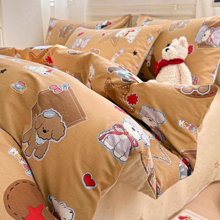 91家纺网 家纺一手货源 找家纺 曼之夏 2025新款全棉纯棉印花四件套 冬日可可狗