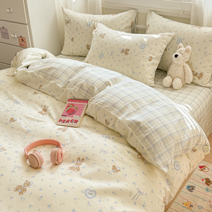 91家纺网 家纺一手货源 找家纺 曼之夏 2025新款全棉纯棉印花四件套 告白熊