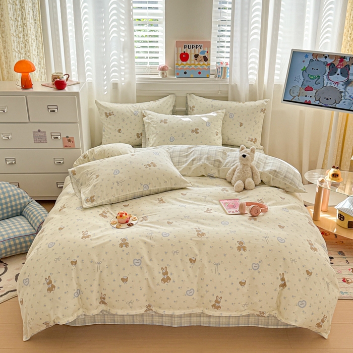 91家纺网 家纺一手货源 找家纺 曼之夏 2025新款全棉纯棉印花四件套 告白熊