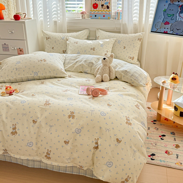 91家纺网 家纺一手货源 找家纺 曼之夏 2025新款全棉纯棉印花四件套 告白熊