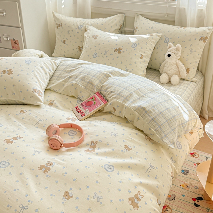 91家纺网 家纺一手货源 找家纺 曼之夏 2025新款全棉纯棉印花四件套 告白熊