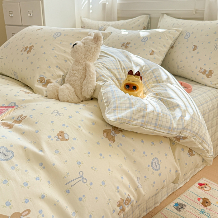 91家纺网 家纺一手货源 找家纺 曼之夏 2025新款全棉纯棉印花四件套 告白熊